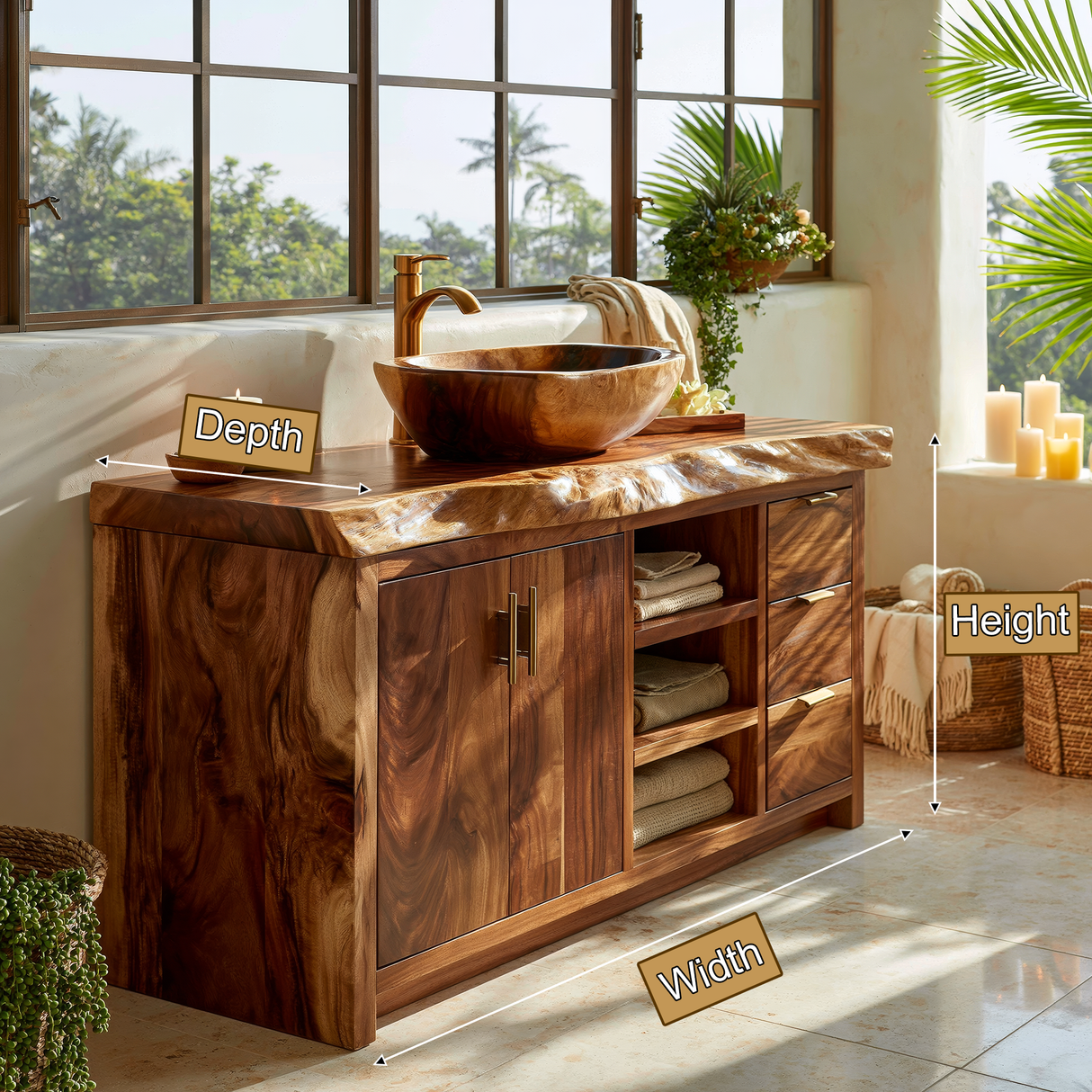 Oakwyn Live Edge Solid Wood Freestanding Bathroom Vanity with Drawers
