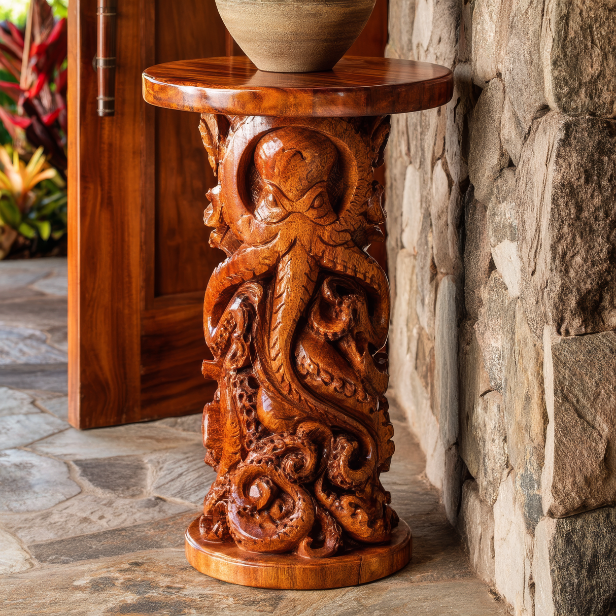 Octavion Sculpted Solid Wood Pedestal Stand - Timberustic Pedestal Stand