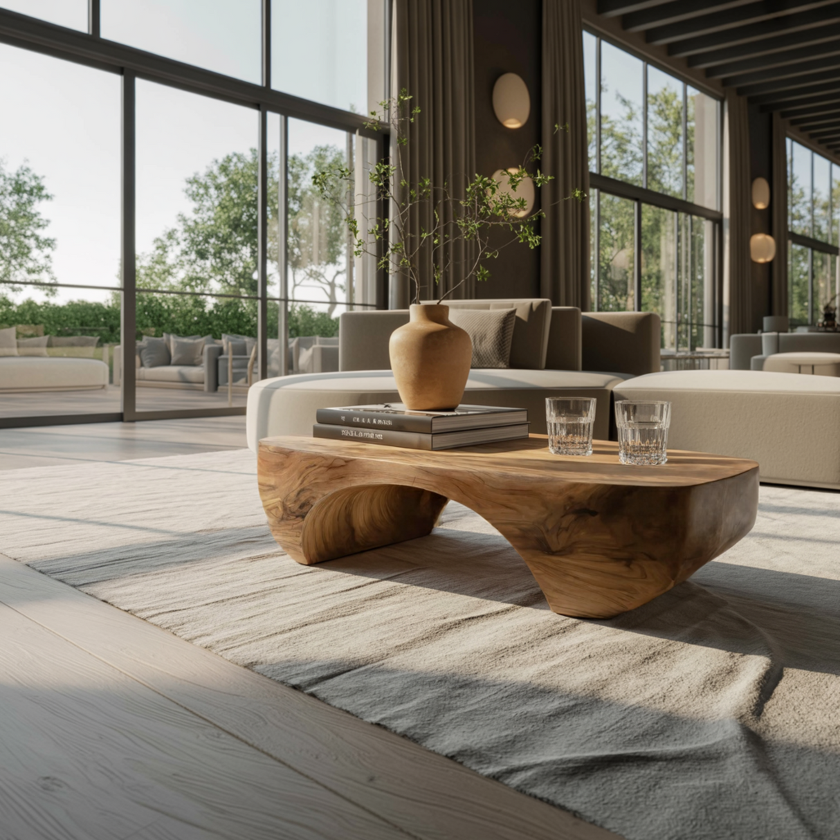 Organic Arch Solid Wood Coffee Table Japandi Contemporary - Timberustic Coffee Table