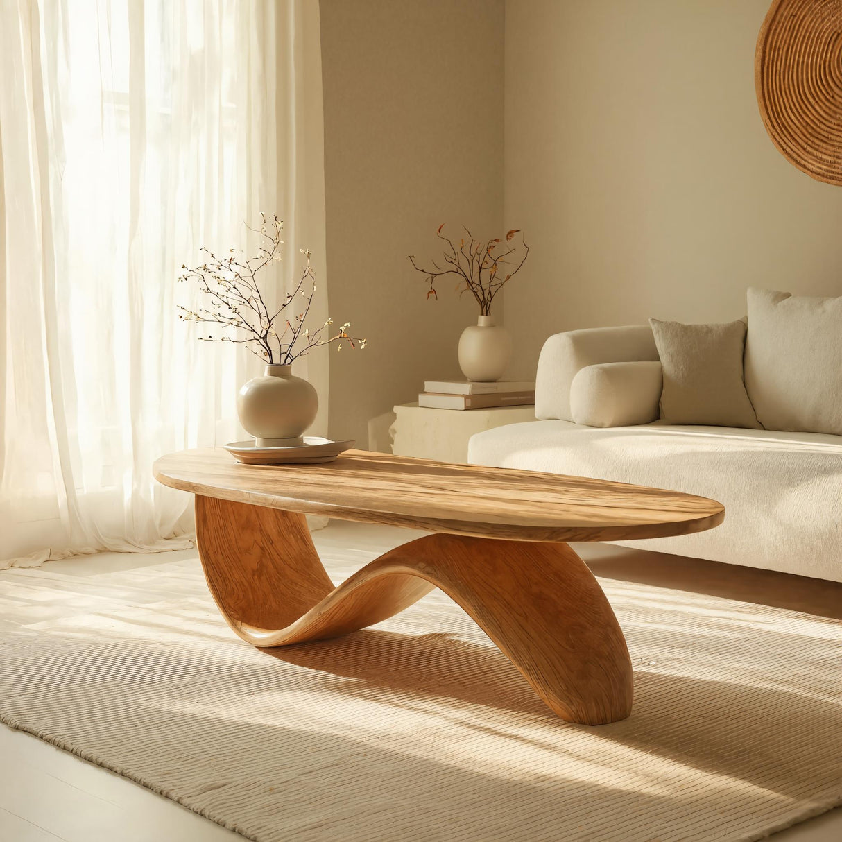 Organic Wave Solid Wood Coffee Table – Scandinavian Japandi Style