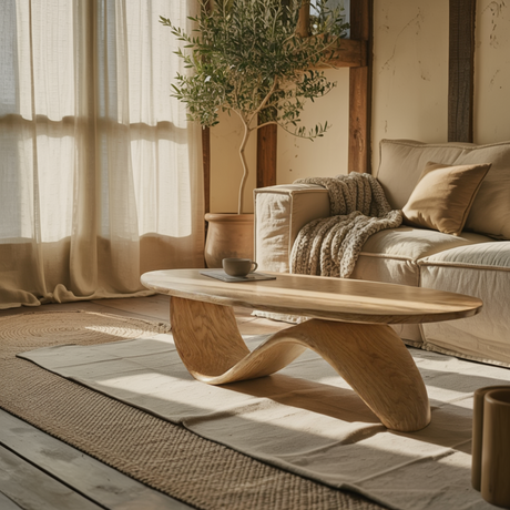 Organic Wave Solid Wood Coffee Table – Scandinavian Japandi Style