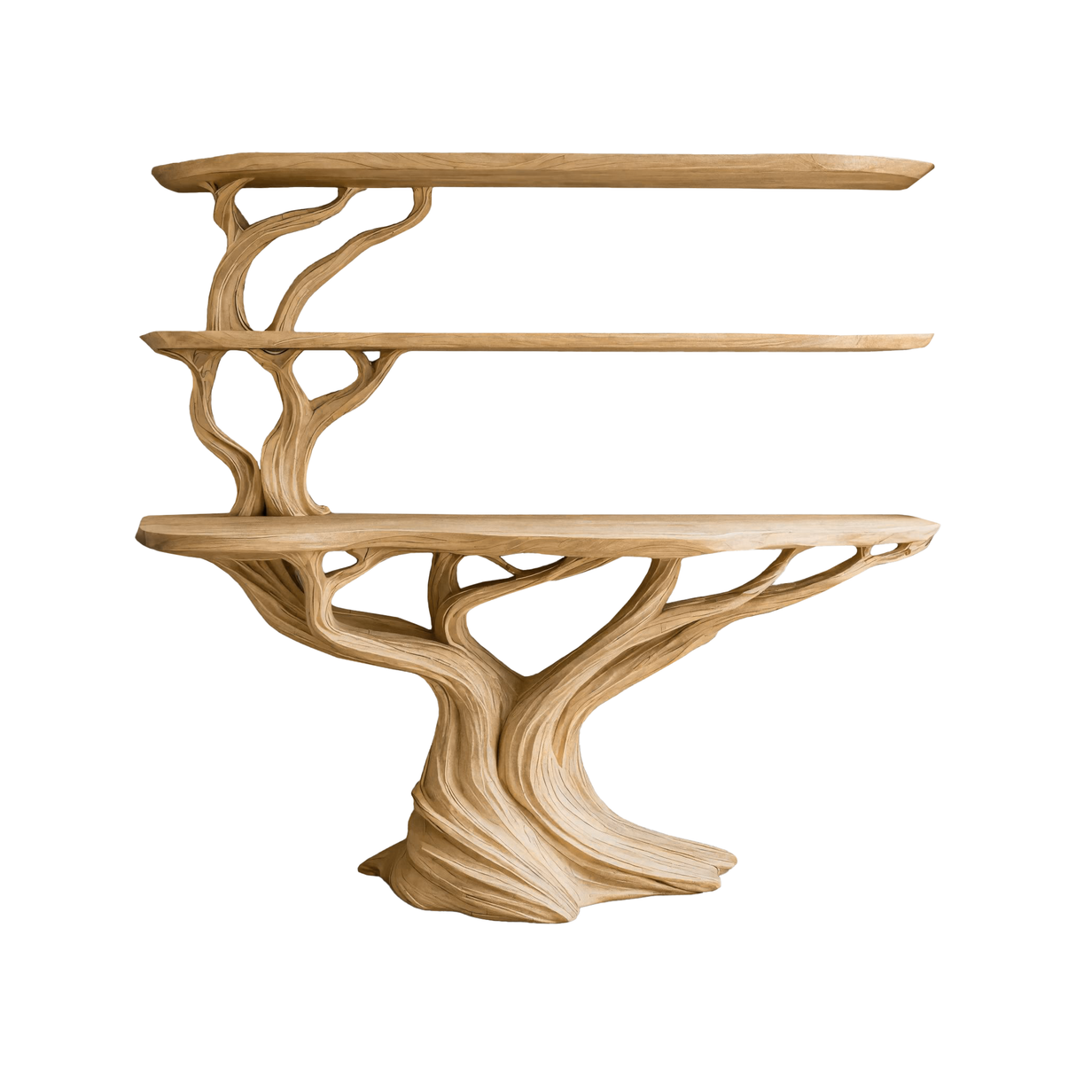 Orinthal Sculpted Solid Wood Console Table with Shelves Natural Oak - Timberustic Console Table with Shelves