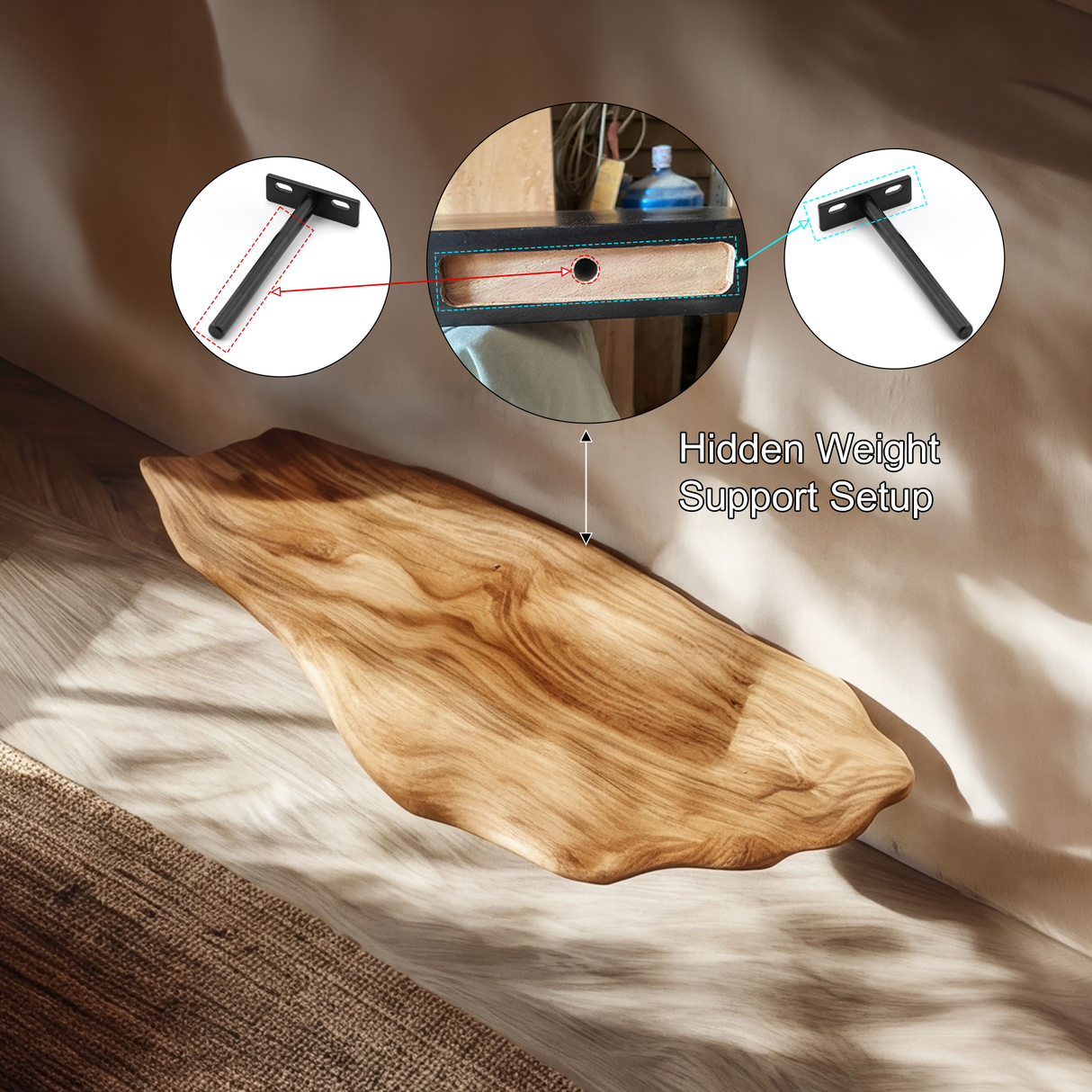 Orivane Live Edge Solid Wood Mushroom Floating Shelf SPA394380 - Timberustic Floating Shelf