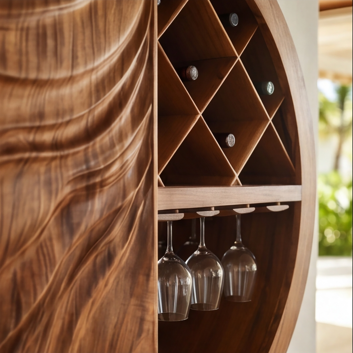 Orivane Sculpted Solid Wood Bar Cabinet - Timberustic Wine Cabinet
