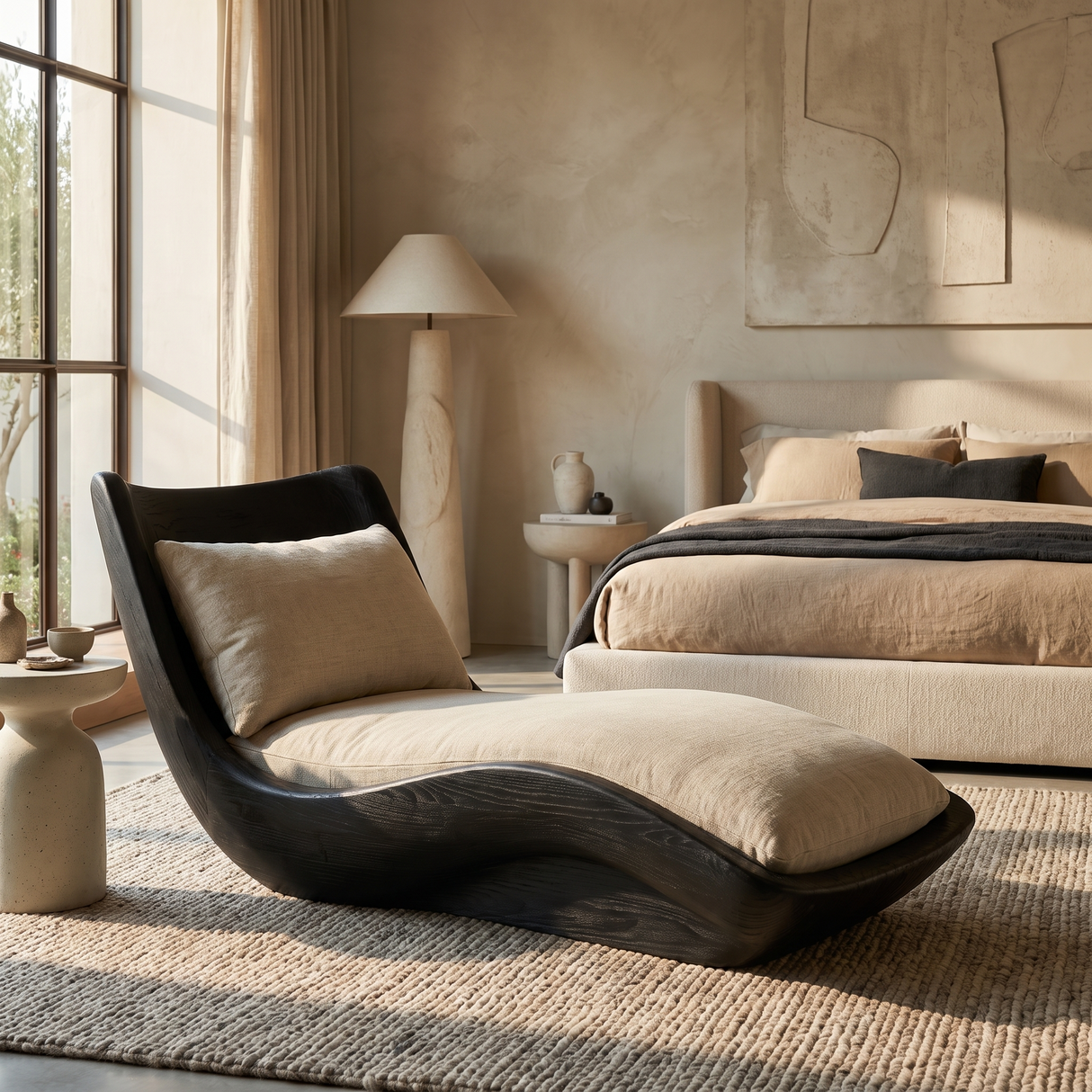 Orivelle Handcrafted Sculpted Solid Wood Chaise Lounge