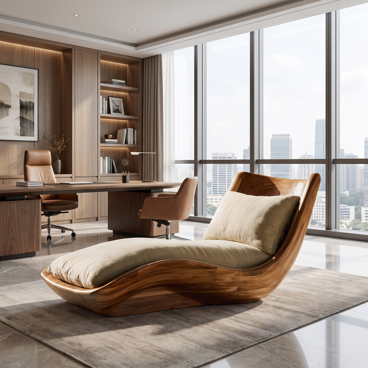 Orivelle Handcrafted Sculpted Solid Wood Chaise Lounge