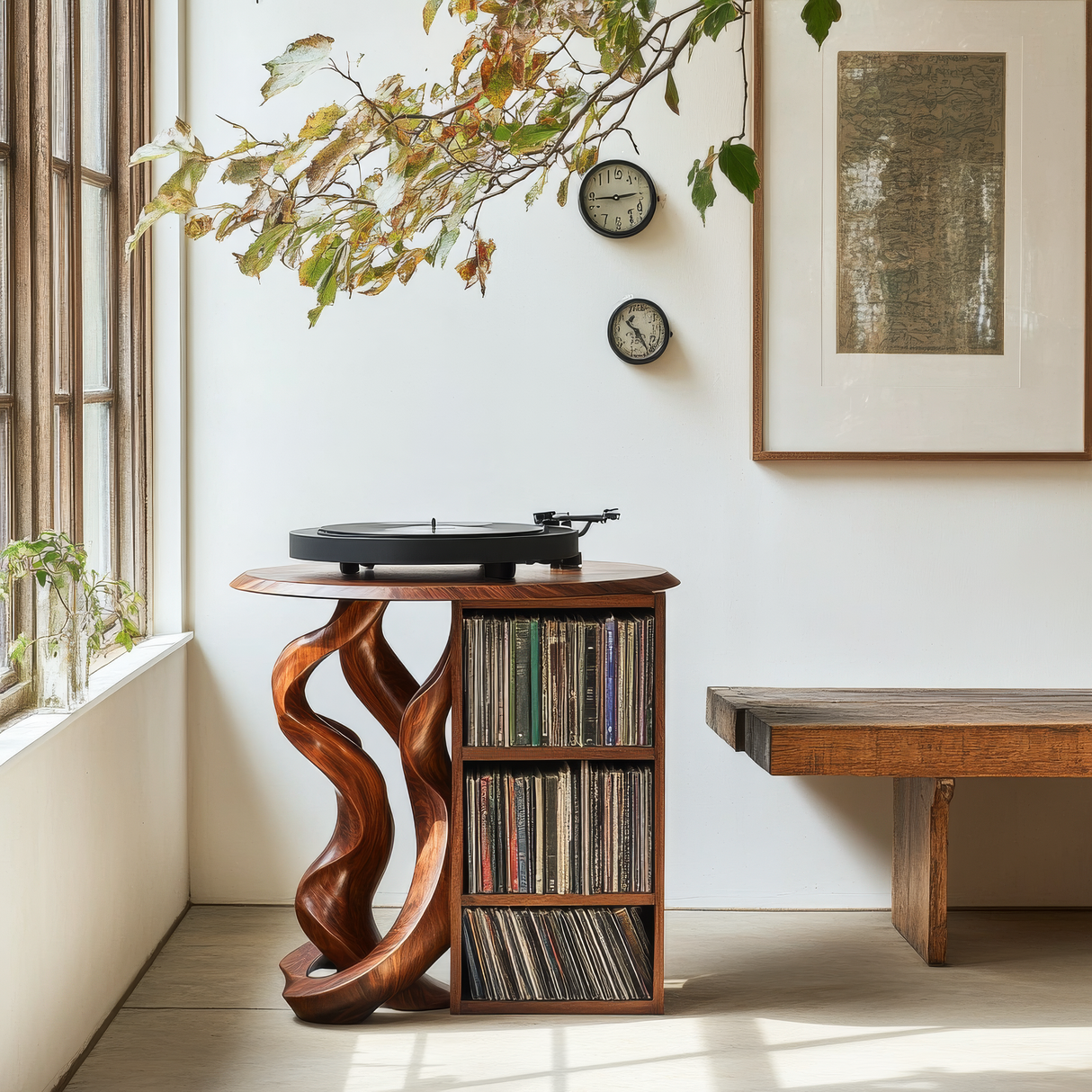 Orivon Handcrafted Solid Wood Record Player Stand SPA241503 - Timberustic Record Player Stand With Storage