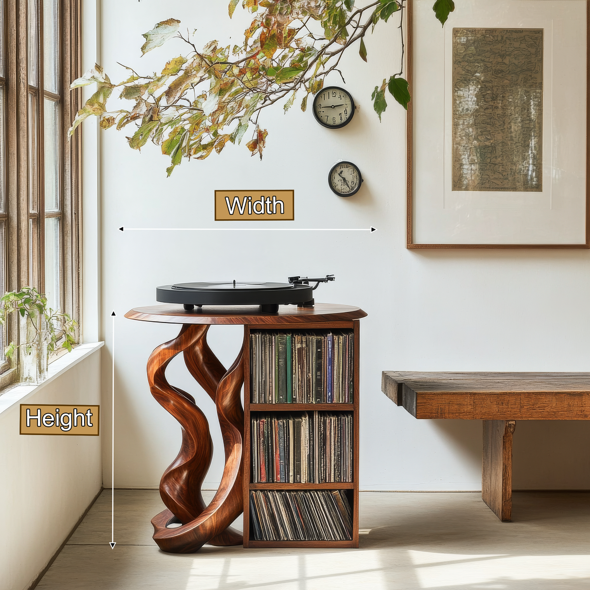 Orivon Handcrafted Solid Wood Record Player Stand SPA241503 - Timberustic Record Player Stand With Storage