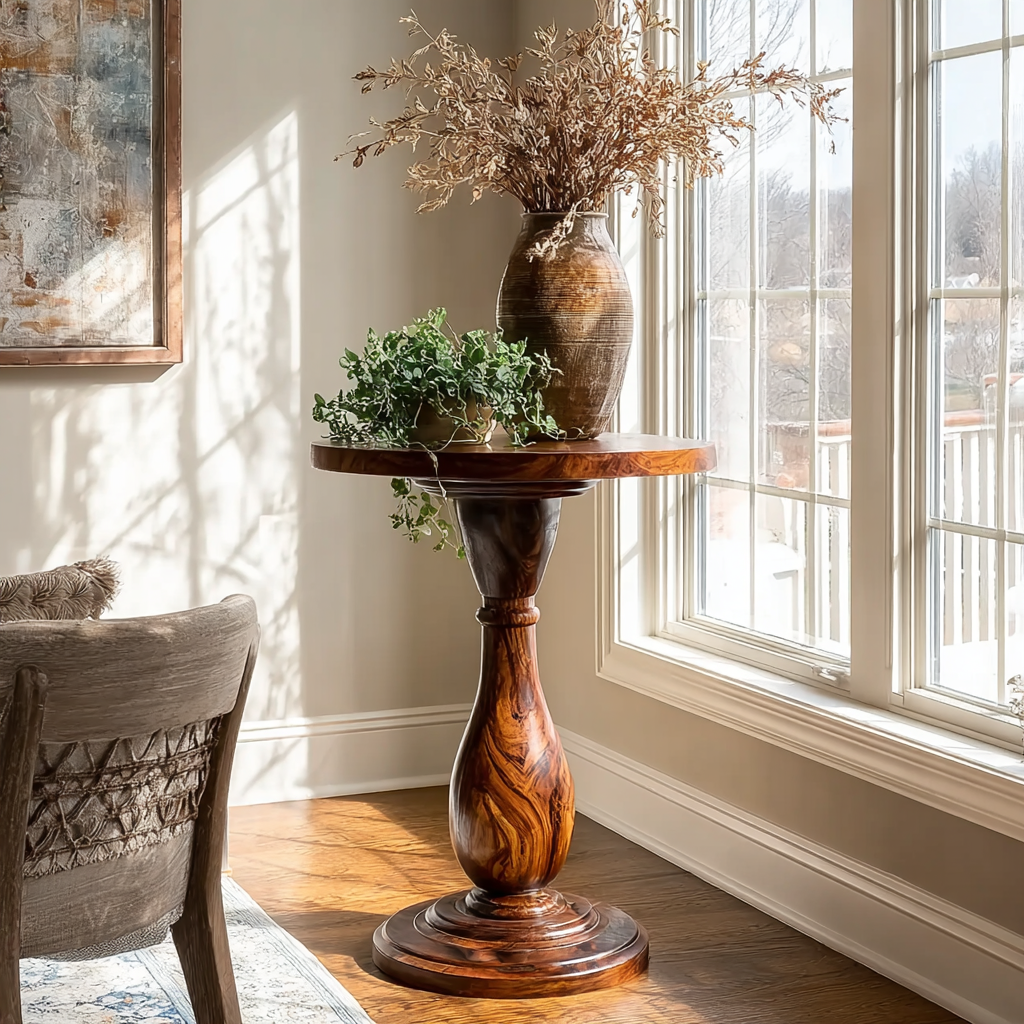 Orlathen Handcrafted Solid Wood Pedestal Stand - Timberustic Pedestal Stand