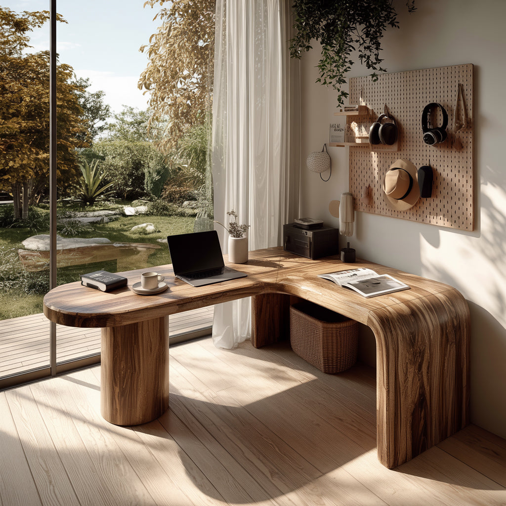 Orlen Curved Solid Wood L-Shaped Desk