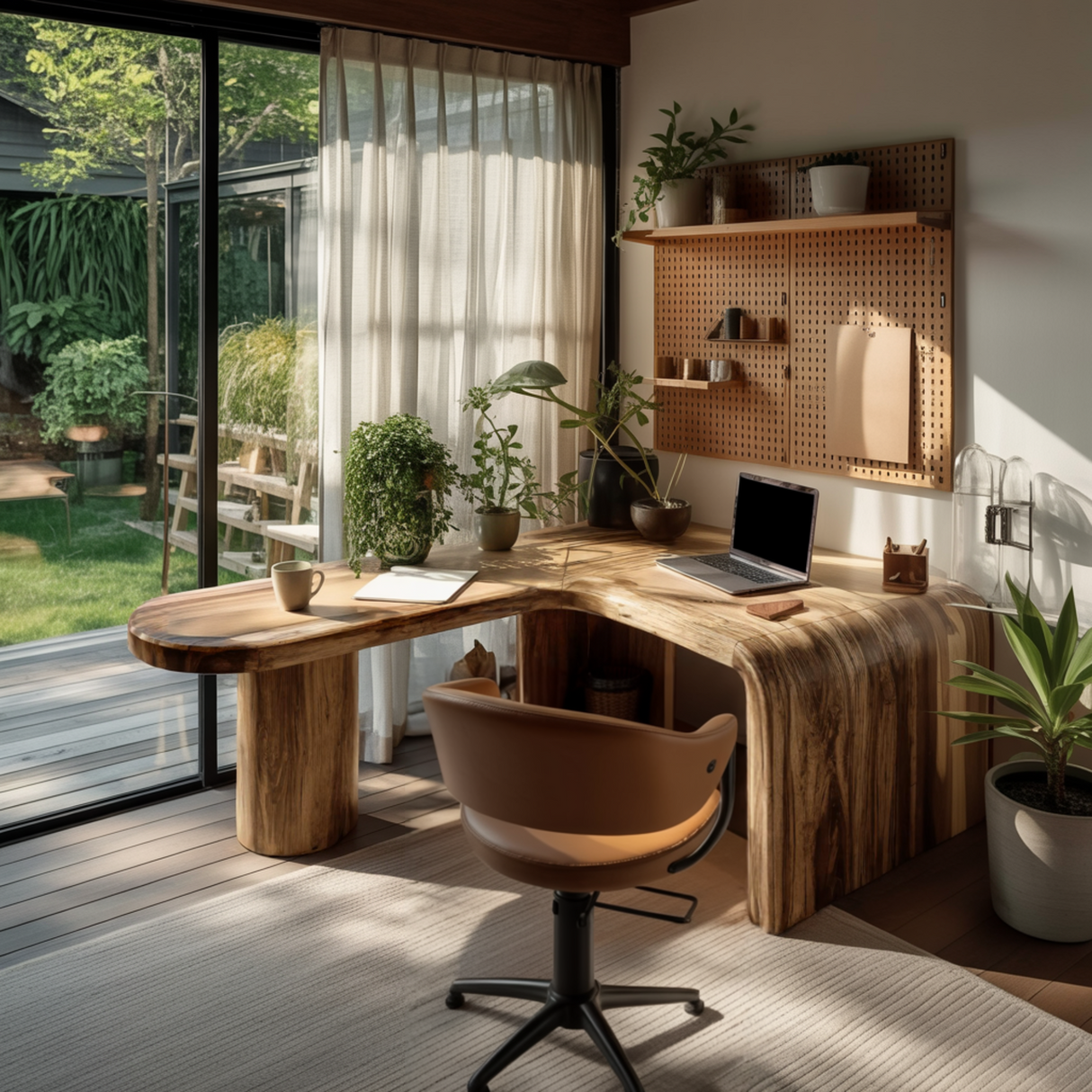 Orlen Curved Solid Wood L-Shaped Desk