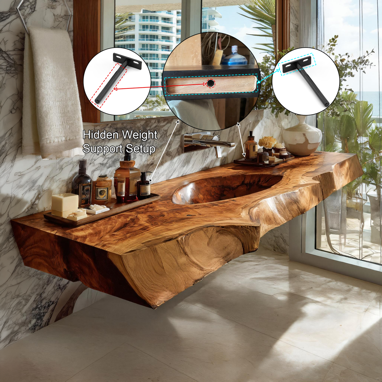 Orlith Live Edge Solid Wood Floating Bathroom Vanity with Integrated Sink SPA665452 - Timberustic Floating Bathroom Vanity with Integrated Sink