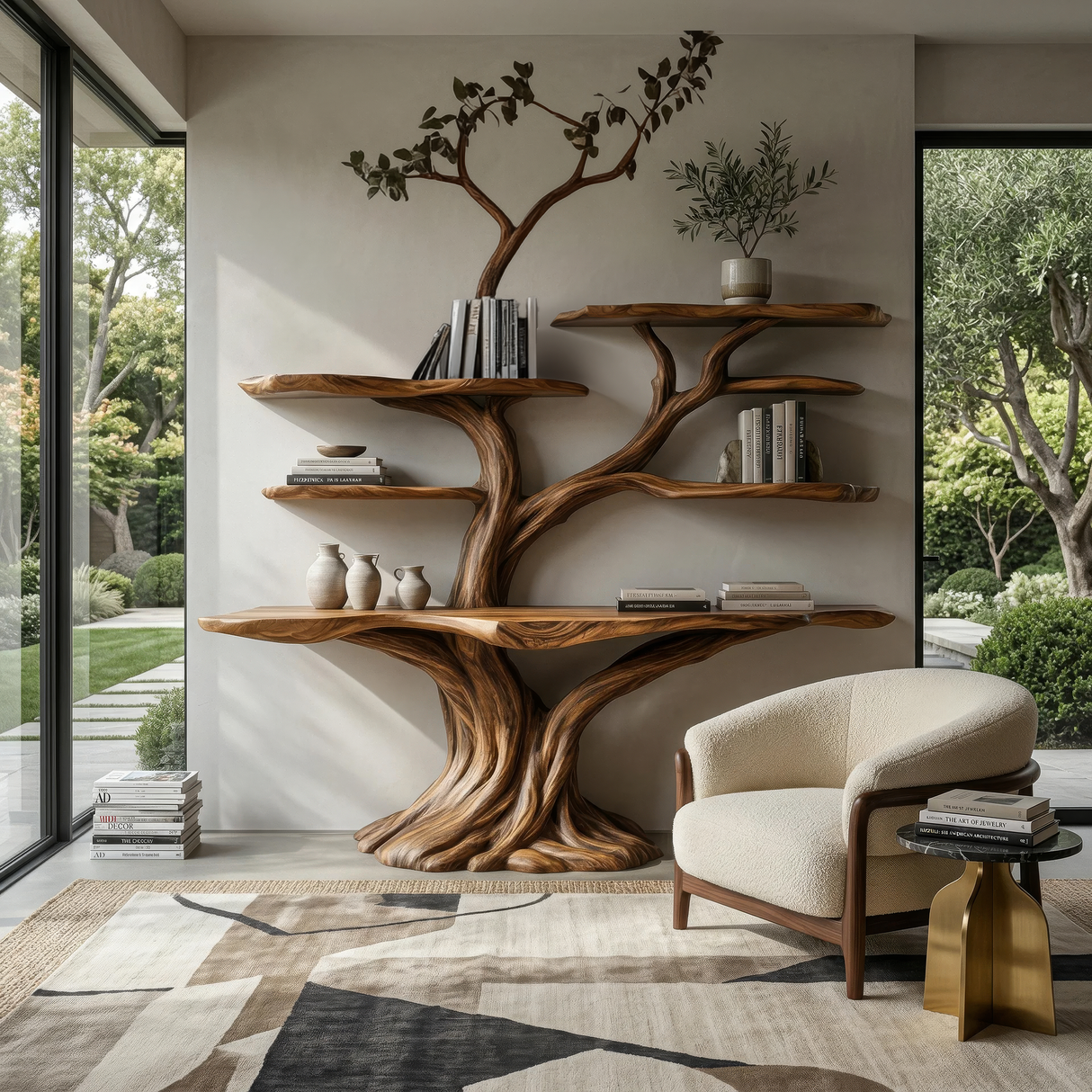 Orlune Sculpted Solid Wood Console Table with Shelves - Timberustic Console Table with Shelves