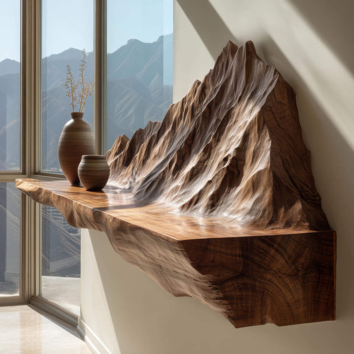 Orlune Sculpted Solid Wood Mountain Floating Shelf SPA564532 - Timberustic Floating Shelf