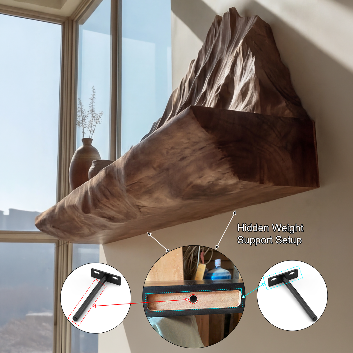 Orlune Sculpted Solid Wood Mountain Floating Shelf SPA564532 - Timberustic Floating Shelf