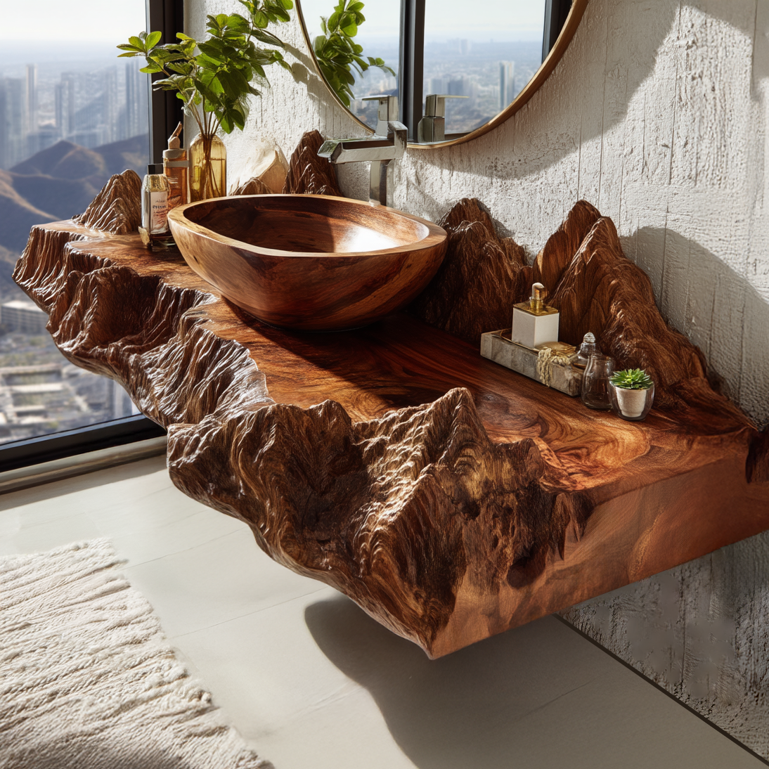 Orvane Handcrafted Sculpted Solid Wood Floating Bathroom Vanity - Timberustic Floating Bathroom Vanity