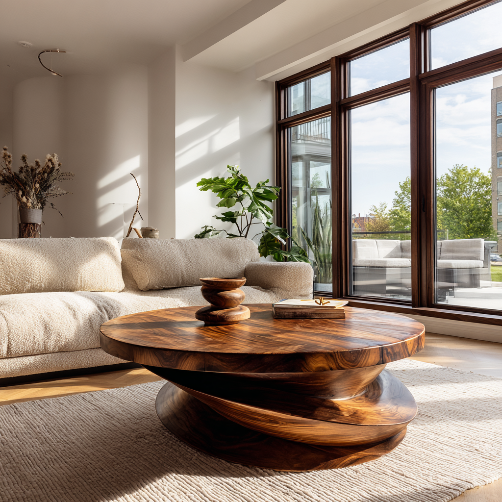 Orvane Sculpted Solid Wood Round Coffee Table - Timberustic Coffee Table