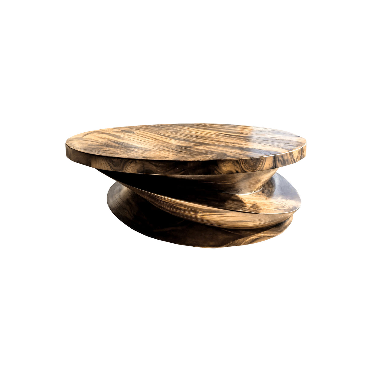 Orvane Sculpted Solid Wood Round Coffee Table Natural Oak - Timberustic Coffee Table