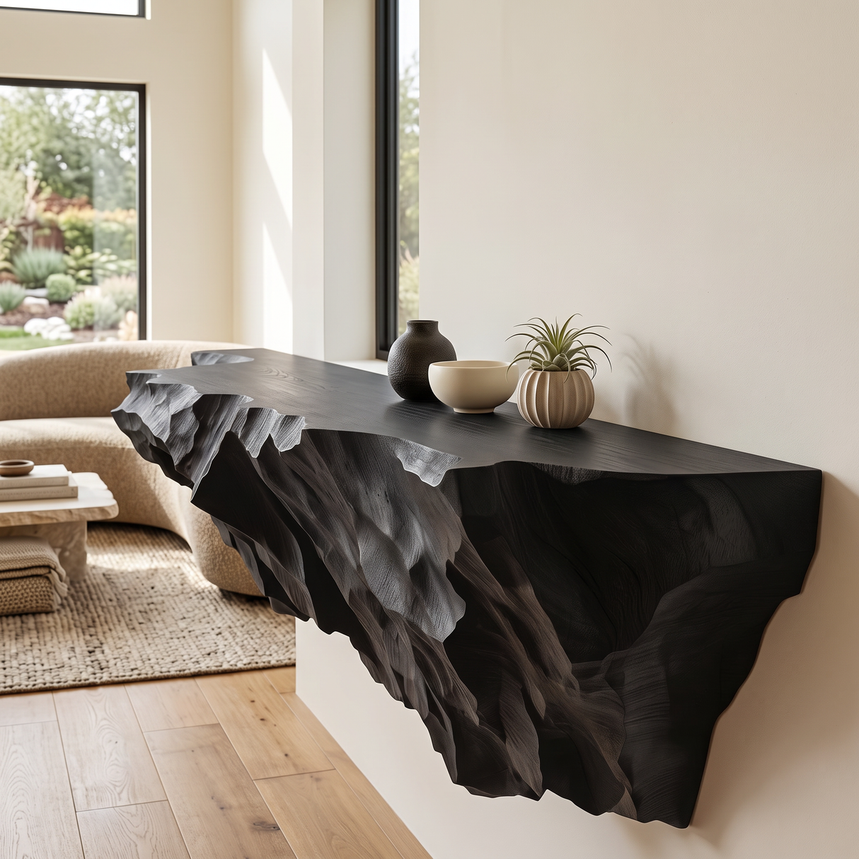 Orvane Sculpted Solid Wood Mountain Floating Shelf SPA842851 Black - Timberustic Floating Shelf