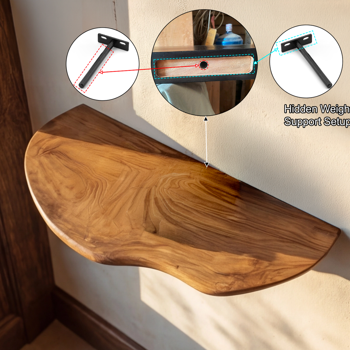 Orvani Sculpted Solid Wood Mushroom Floating Shelf SPA375733 - Timberustic Floating Shelf