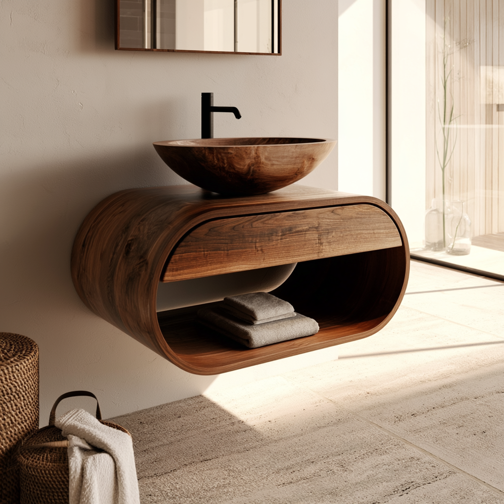 Orvelis Sculpted Solid Wood Floating Bathroom Vanity with Drawers SPA662923 - Timberustic Floating Bathroom Vanity With Drawers