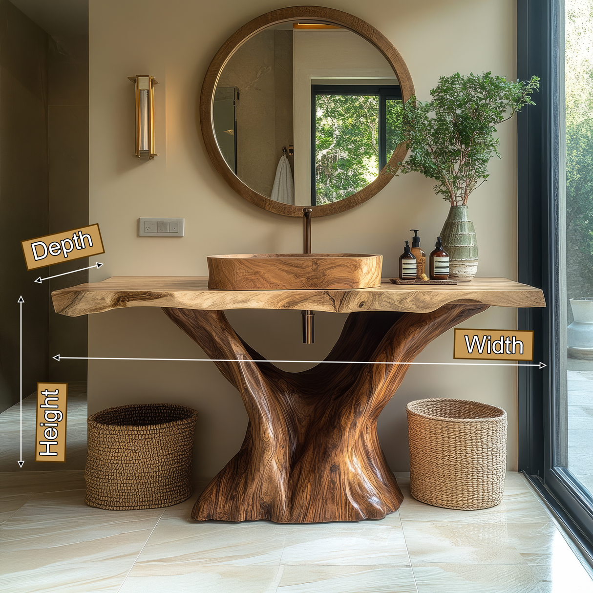 Orvella Rootform Solid Wood Freestanding Bathroom Vanity SPA120255 - Timberustic Freestanding Bathroom Vanity