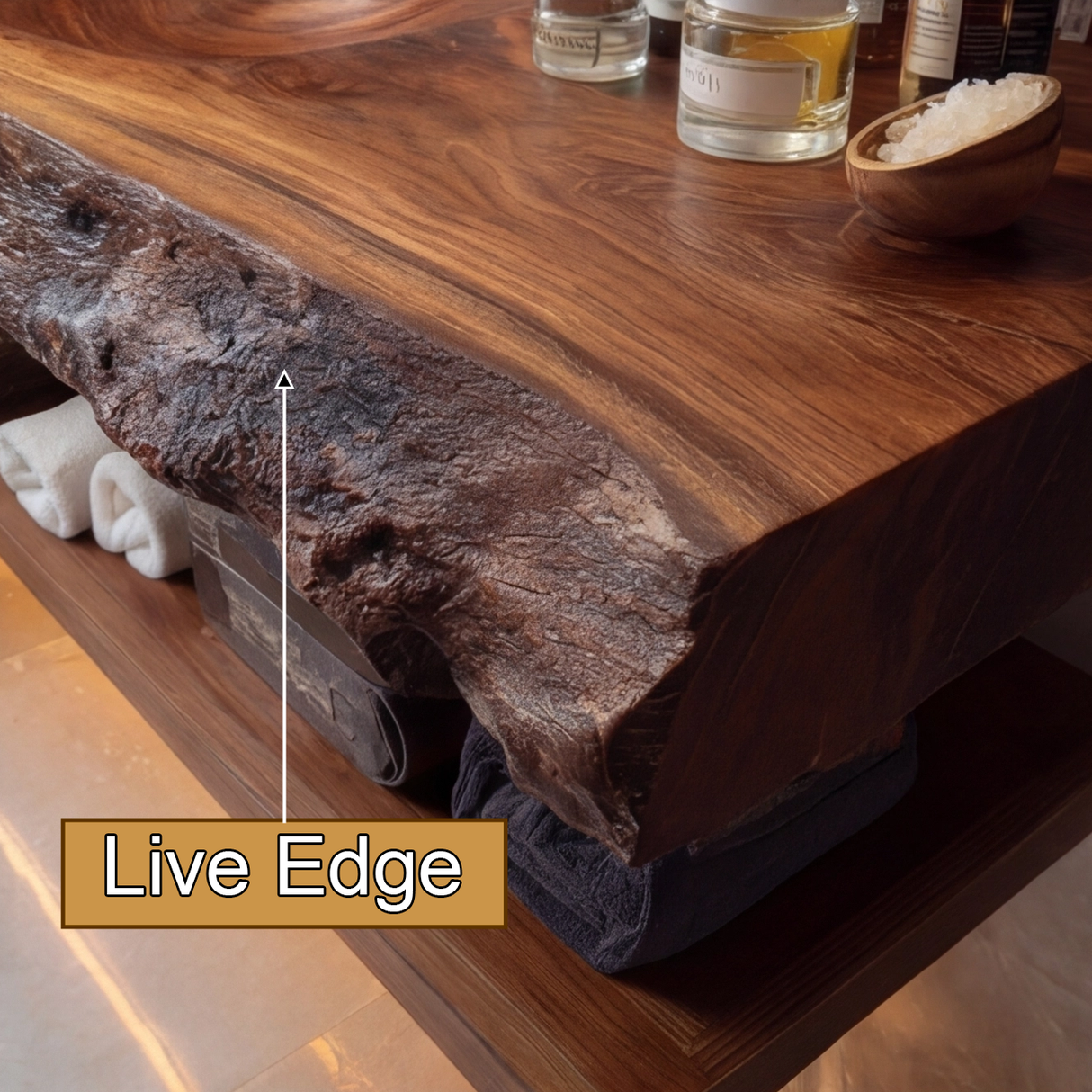 Orvello Handcrafted Live Edge Solid Wood Floating Bathroom Vanity with Integrated Sink SPA361872 - Timberustic Floating Bathroom Vanity with Integrated Sink