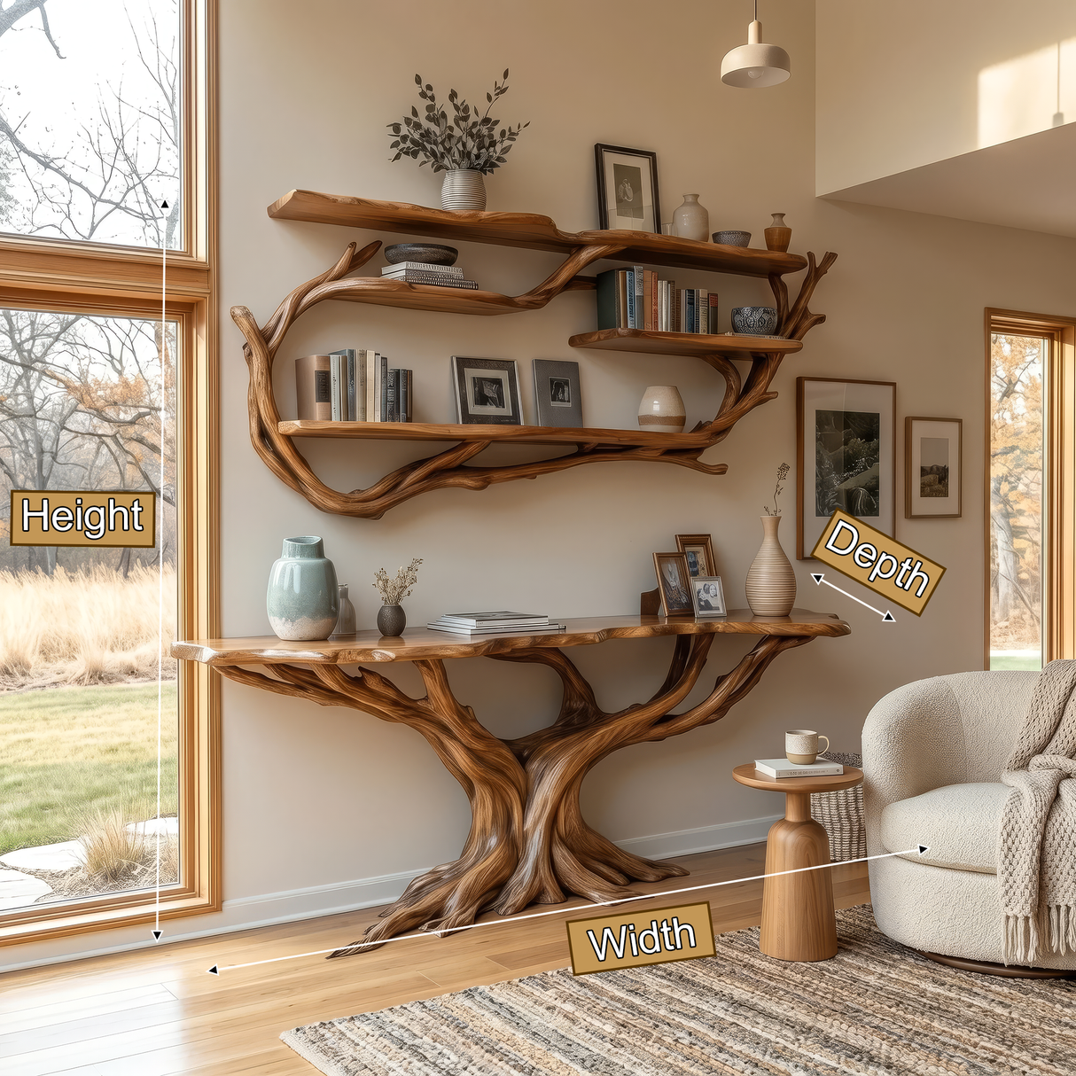 Orvessa Sculpted Solid Wood Console Table with Shelves - Timberustic Console Table with Shelves
