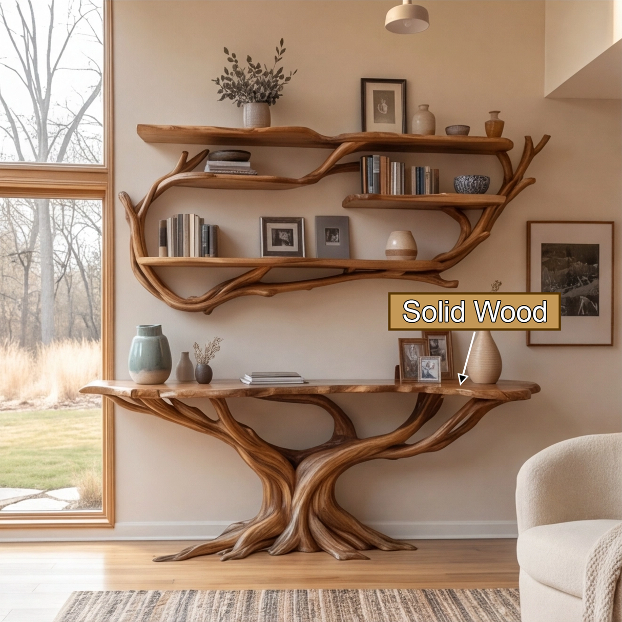 Orvessa Sculpted Solid Wood Console Table with Shelves - Timberustic Console Table with Shelves