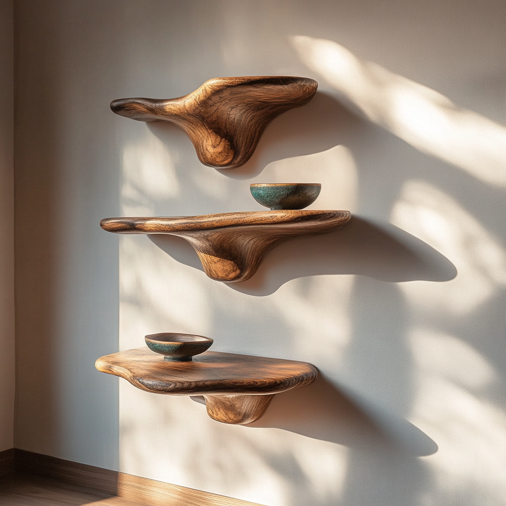 Orvessa Sculpted Solid Wood Mushroom Floating Shelf SPA964852 - Timberustic Floating Shelf