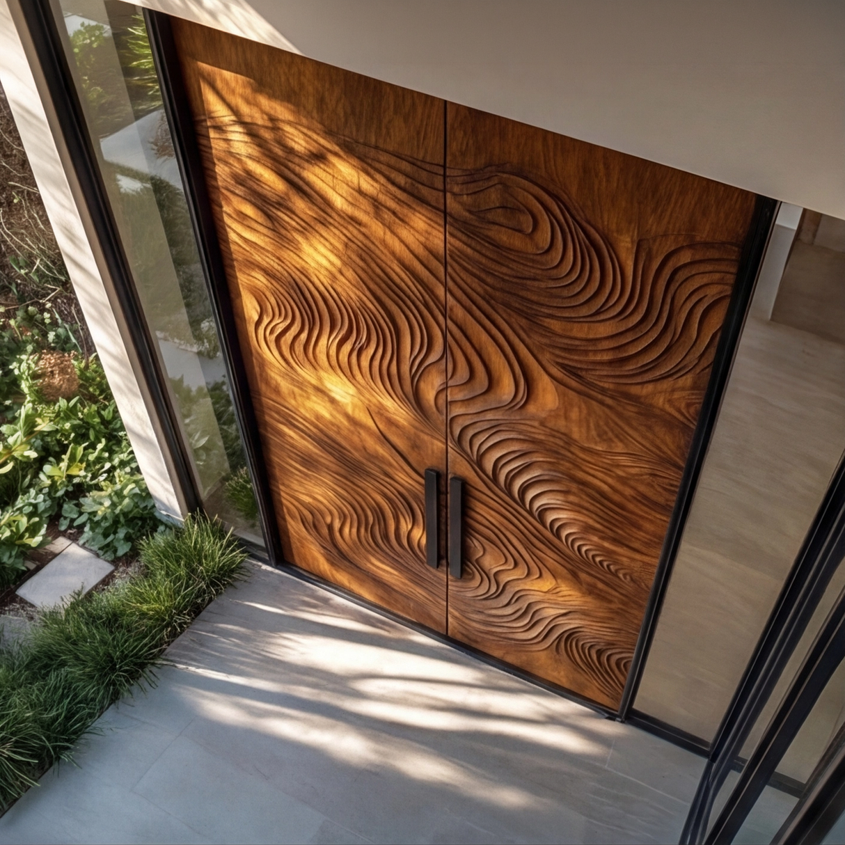 Orvessa Sculpted Solid Wood Rectangular Double Doors - Timberustic Door