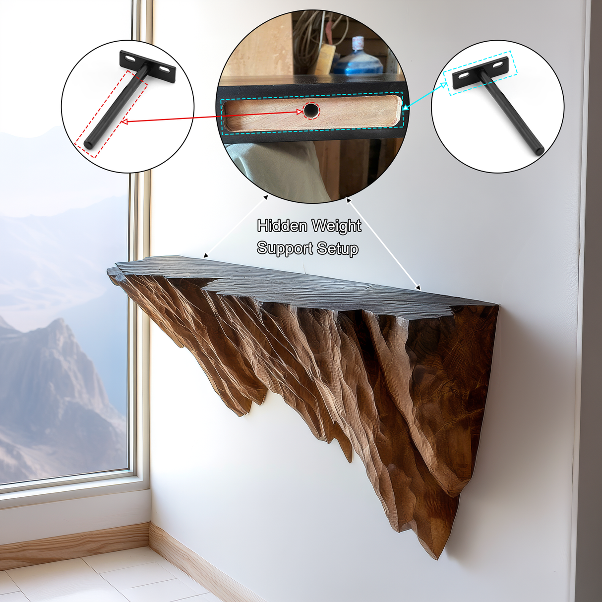 Orvethra Live Edge Solid Wood Mountain Floating Shelf SPA524789 - Timberustic Floating Shelf