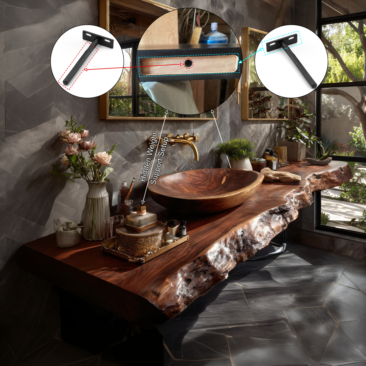 Orvyn Live Edge Solid Wood Floating Bathroom Vanity SPA524639 - Timberustic Floating Bathroom Vanity