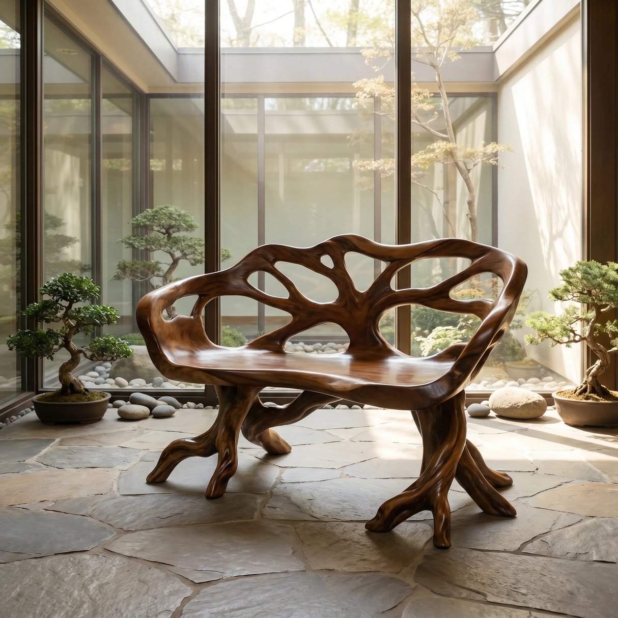 Oryndor Sculpted Solid Wood Outdoor Bench