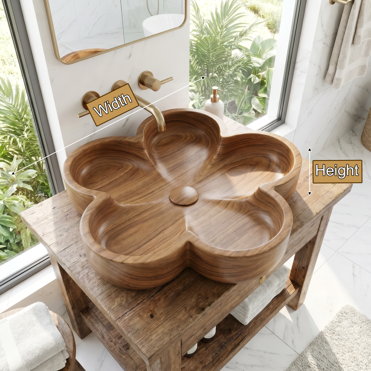 Petalara Handcrafted Solid Wood Flower Vessel Sink - Timberustic Vessel Sinks