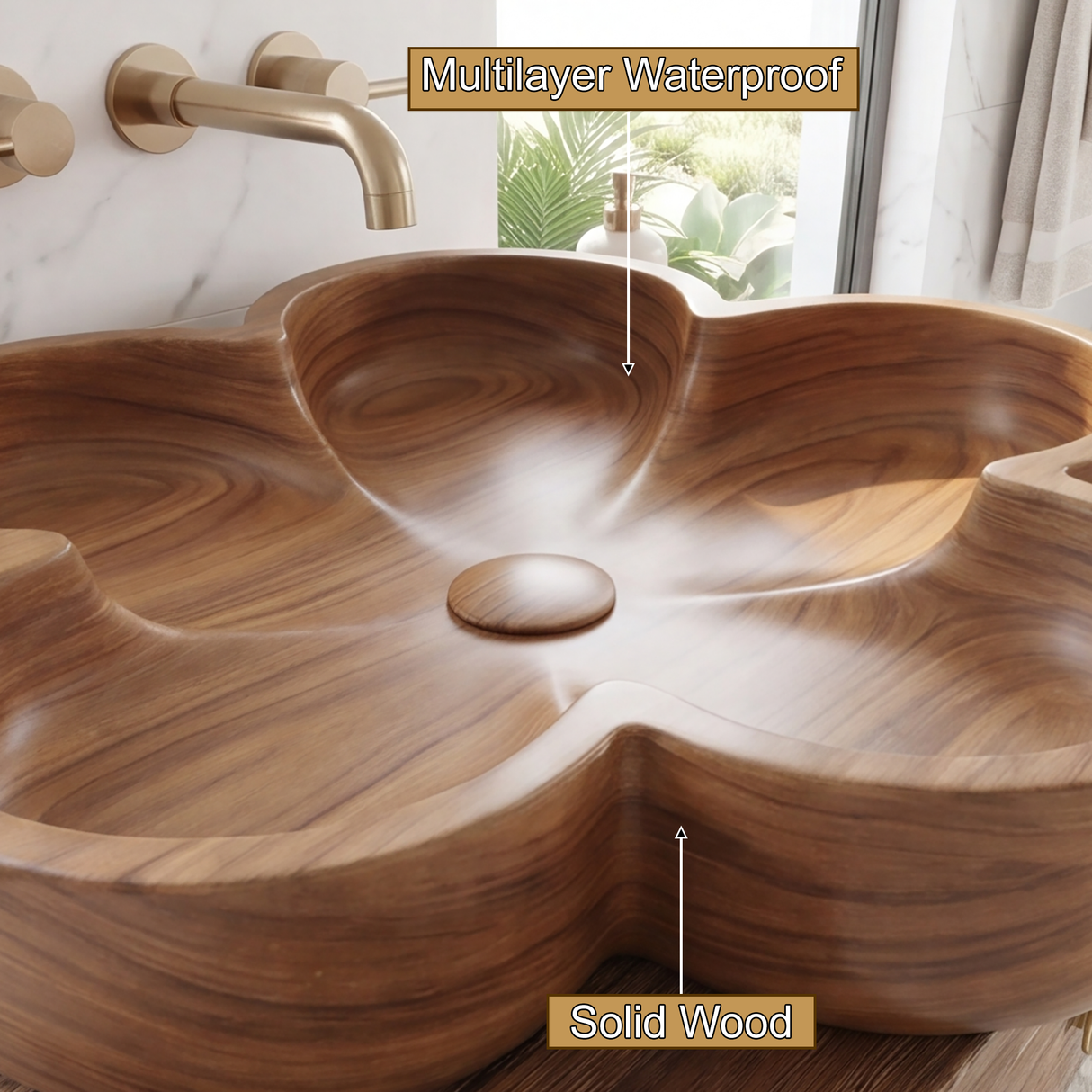 Petalara Handcrafted Solid Wood Flower Vessel Sink - Timberustic Vessel Sinks