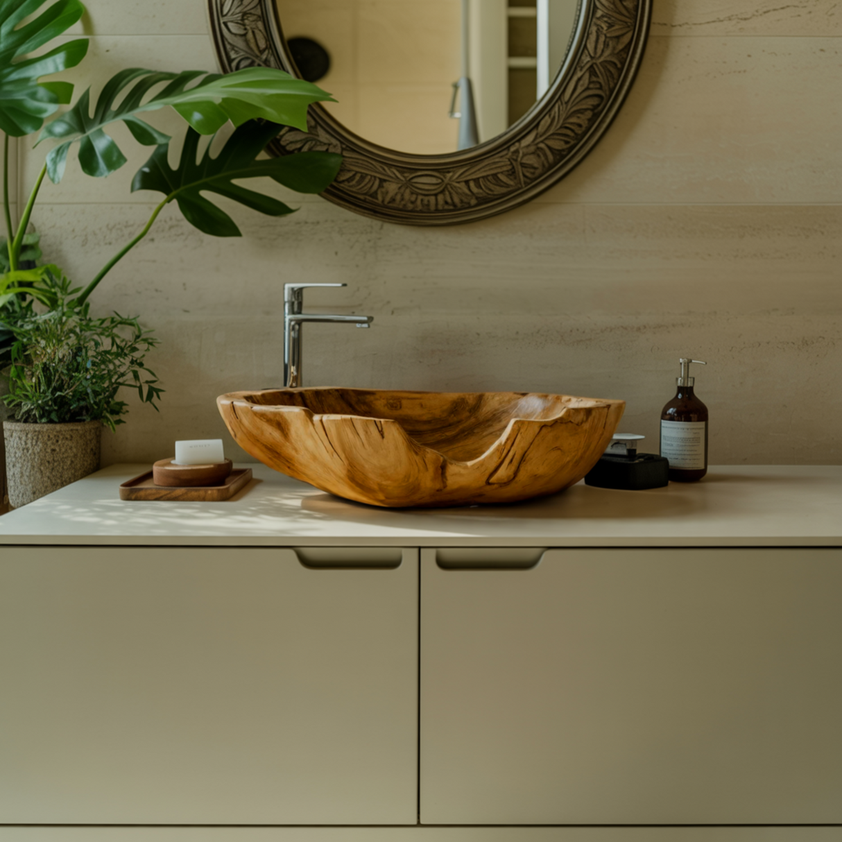 Petalgrain Organic Live Edge Wood Vessel Sink