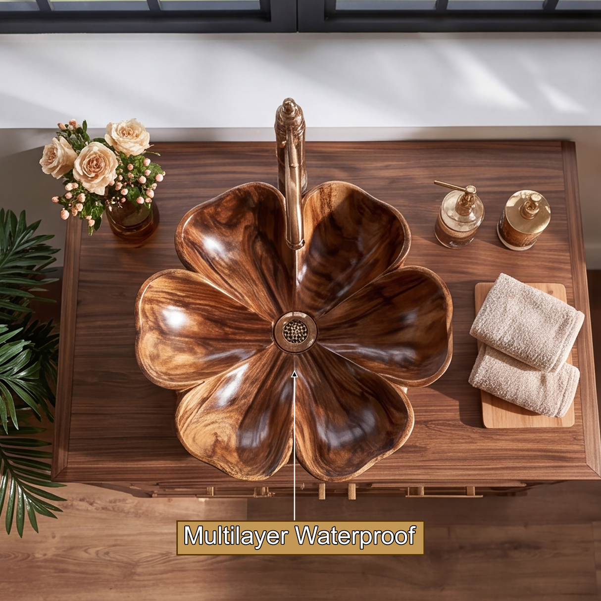 Petalora Handcrafted Solid Wood Flower Vessel Sink - Timberustic Vessel Sinks