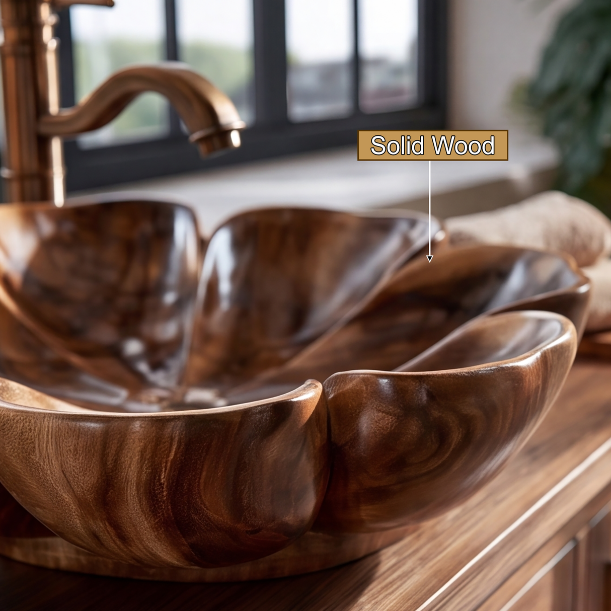 Petalora Handcrafted Solid Wood Flower Vessel Sink - Timberustic Vessel Sinks