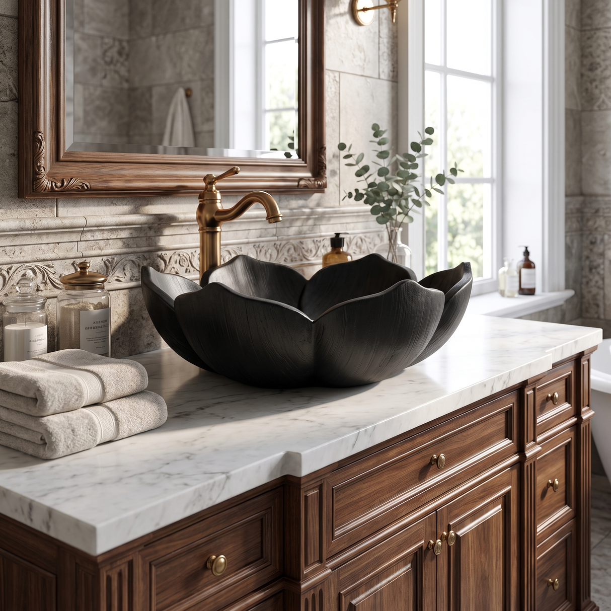 Petalore Handcrafted Solid Wood Flower Vessel Sink