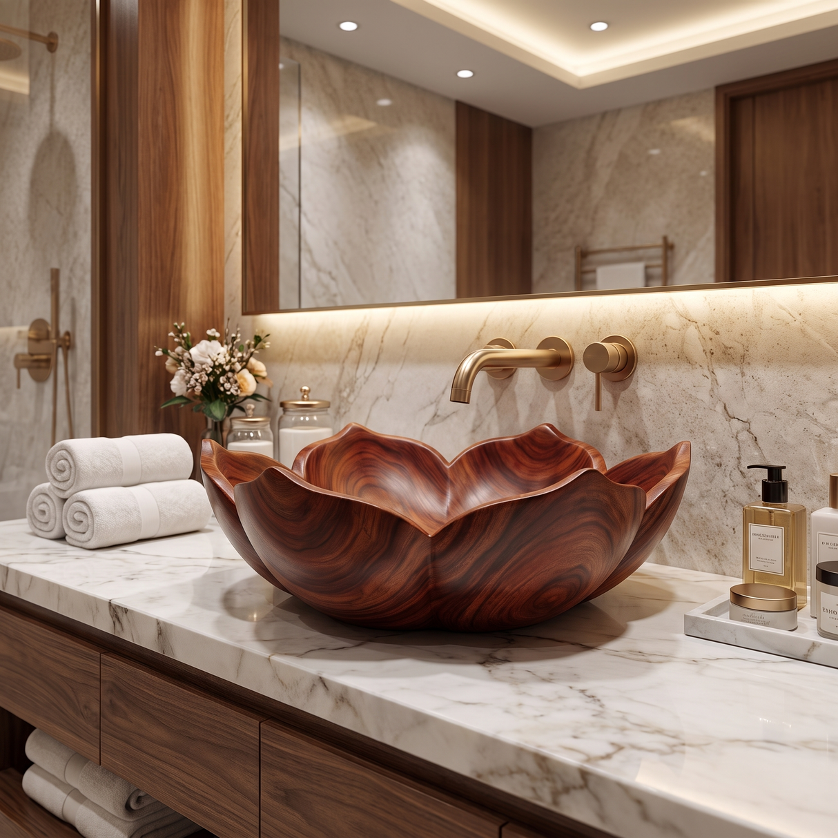 Petalore Handcrafted Solid Wood Flower Vessel Sink