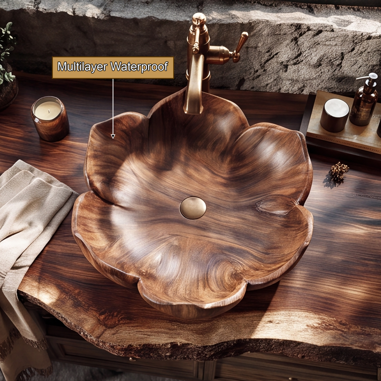 Petalore Handcrafted Solid Wood Flower Vessel Sink