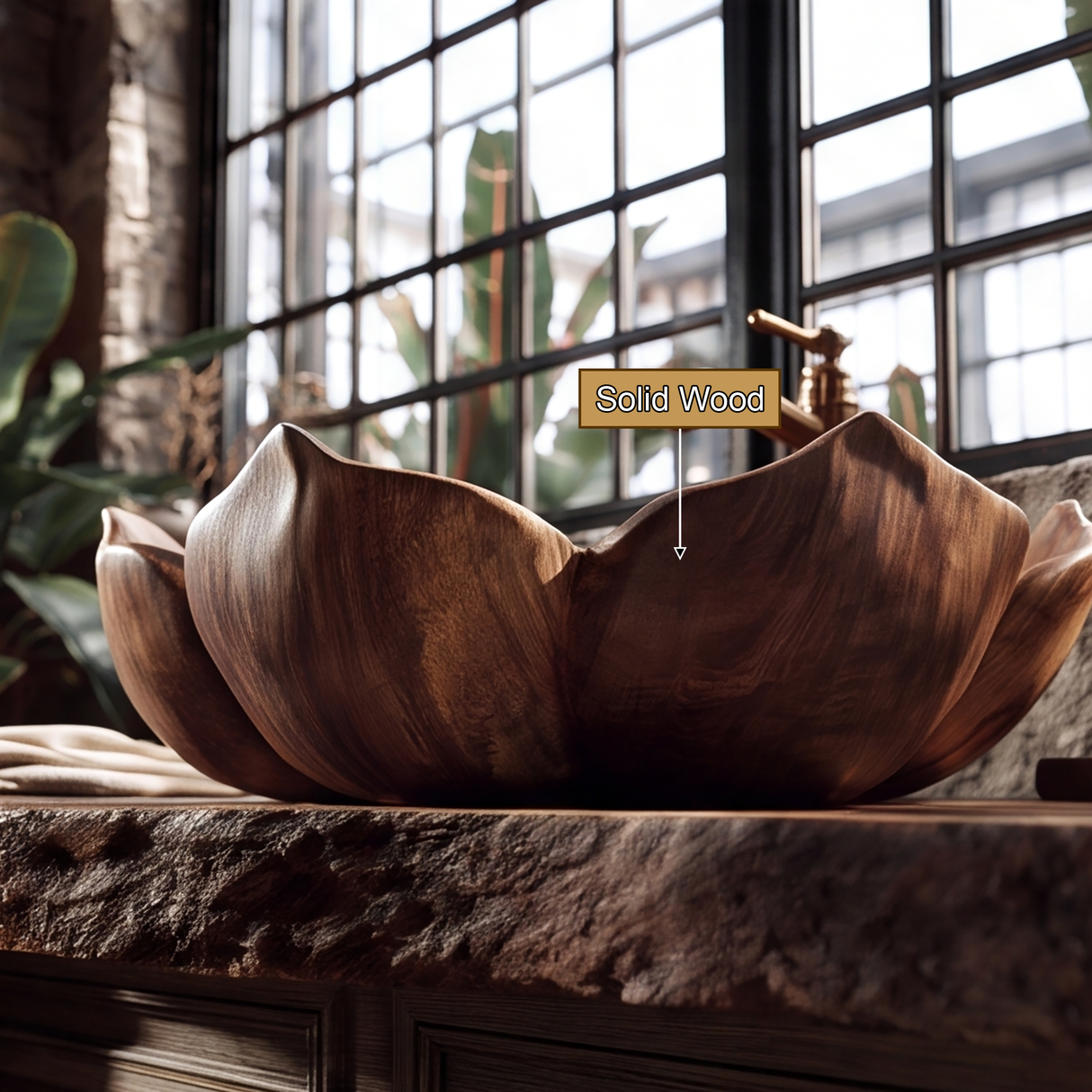 Petalore Handcrafted Solid Wood Flower Vessel Sink