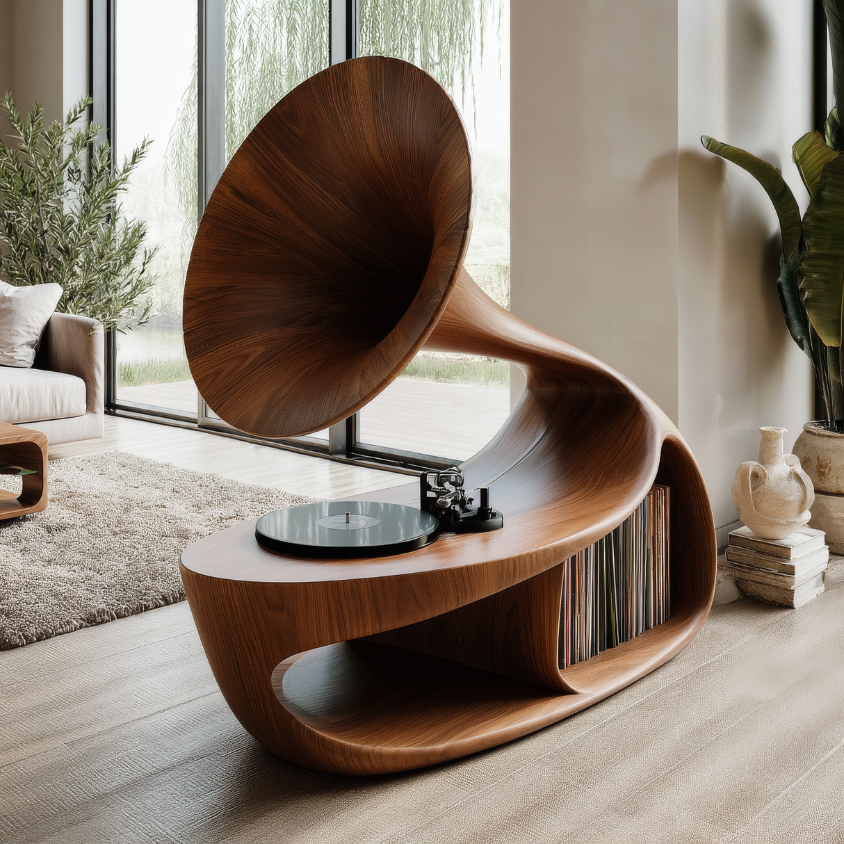 Phonora Sculpted Solid Wood Record Player Stand