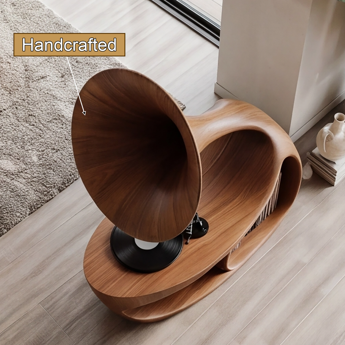 Phonora Sculpted Solid Wood Record Player Stand