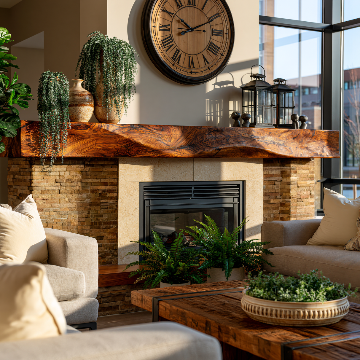 Ravaryn Handcrafted Solid Wood Fireplace Mantel Shelf - Timberustic Fireplace Mantel Shelf
