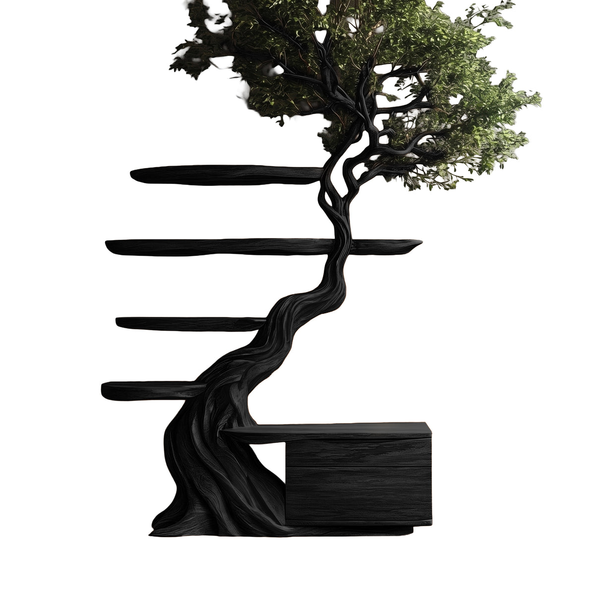 Ravaryn Organic Modern Tree Bookshelf with Drawers Black - Timberustic Tree Bookshelf