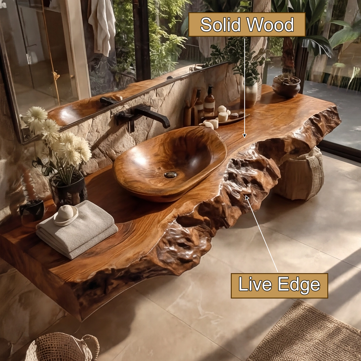 Ravello Live Edge Solid Wood Floating Bathroom Vanity SPA752301 - Timberustic Floating Bathroom Vanity