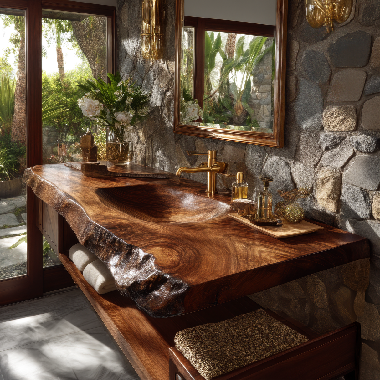 Ravello Live Edge Solid Wood Floating Bathroom Vanity with Integrated Sink - Timberustic Floating Bathroom Vanity with Integrated Sink