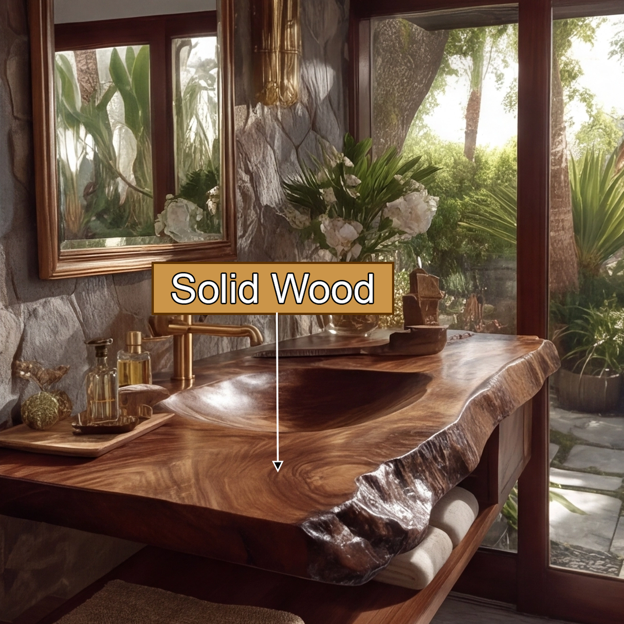 Ravello Live Edge Solid Wood Floating Bathroom Vanity with Integrated Sink - Timberustic Floating Bathroom Vanity with Integrated Sink